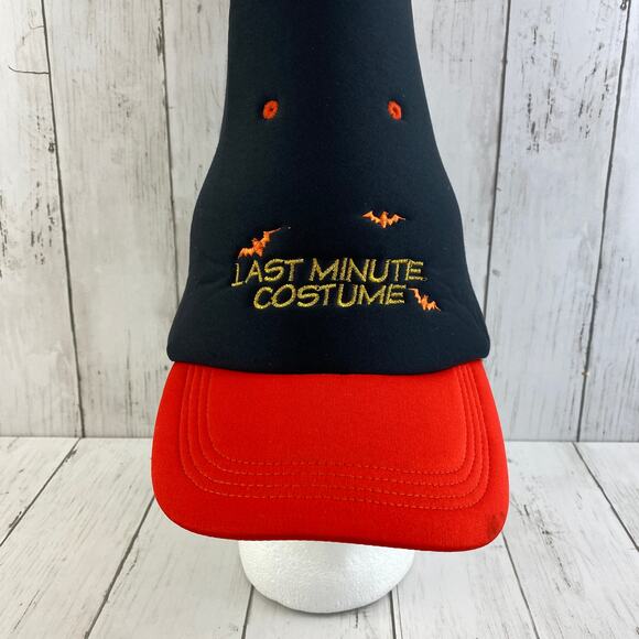 VTG 1999 Last Minute Costume Halloween Witch Hat Orange Black Bats On Size - Picture 2 of 9